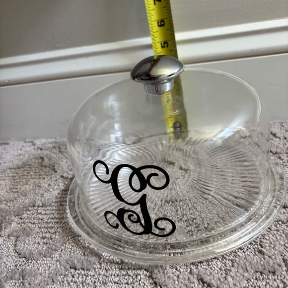 Clear Enamel Covered Cheese Board Dish with Serving Tray Monogram G Gift Party - Picture 6 of 7